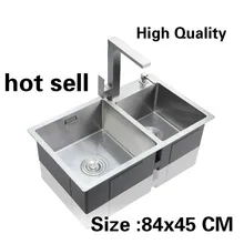 Квартира большая кухонная ручная раковина двойной паз vogue 304 нержавеющая сталь Горячая 840x450 мм