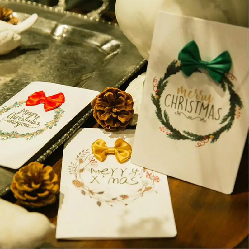 

Luxury 3pcs/lot Big Bowknot Blessing Card Meryy Christmas Greeting Card Birthday Festival Thanksgiving Card