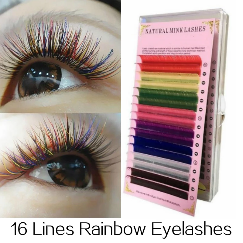

Ibcccndc 16rows/tray 8 Colors Rainbow Colored Eyelash Extension Faux Mink color eyelashes colorful cilia eyelash extension