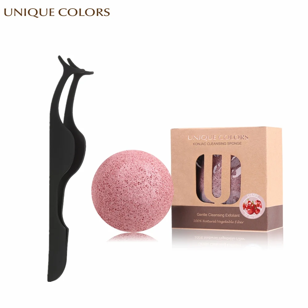 

Natural Konjac Konnyaku Sponge with False Eyelash Tweezers Facial Cosmetic Puff Makeup Sponge Washing Facial Powder Care Tools