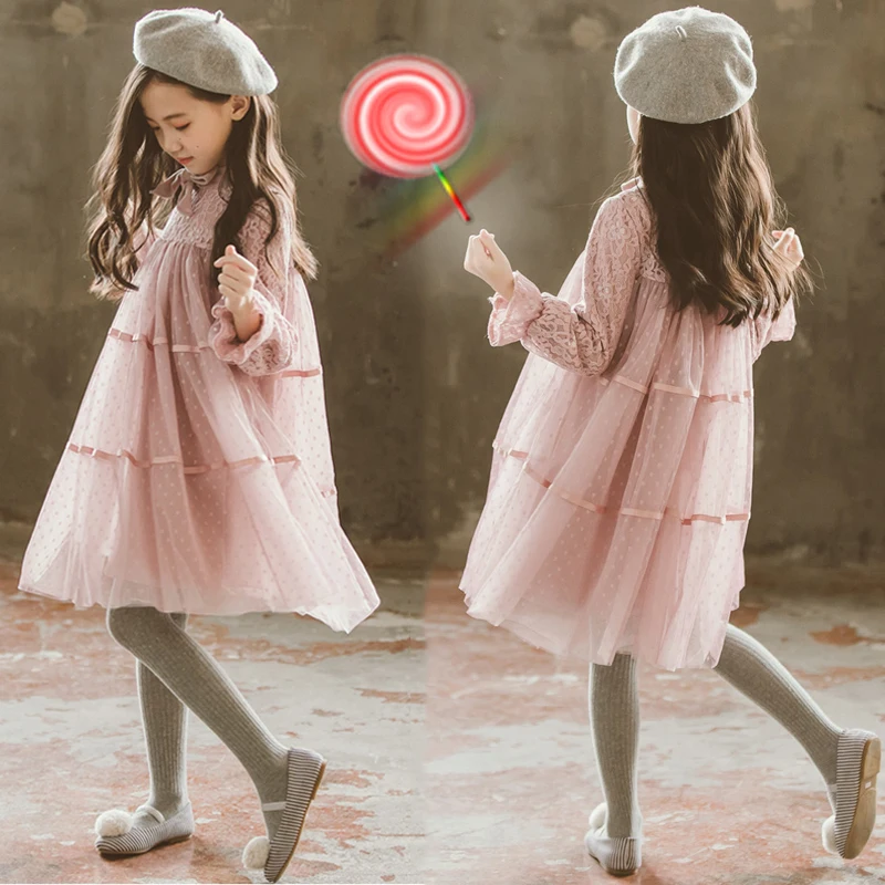 

2019 Spring Summer Dress For Girls 8 To 12 Years Long Sleeve Dot Princess Costume Party And Wedding Dress Teenagers Kids Teens 9