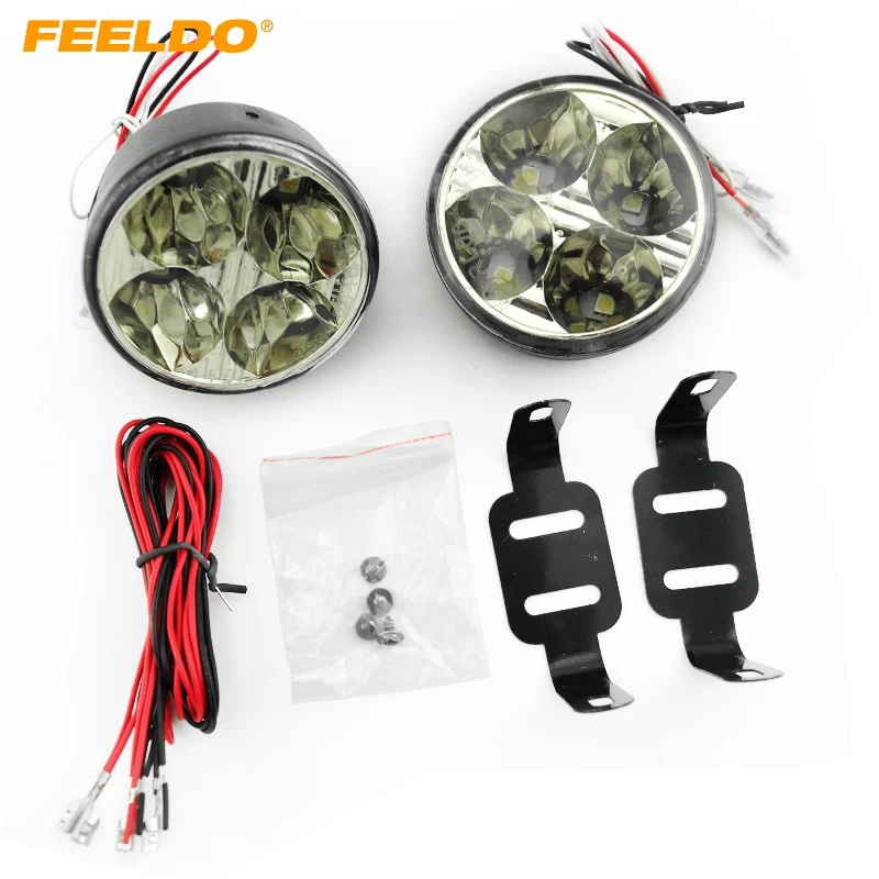 

FEELDO NEW ! Car 4-LED 5050 Round Daytime Running Light DRL Automatic ON/OFF Switch #CA2899