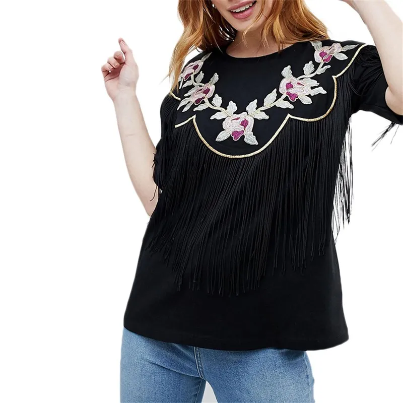 summer western style fashion cute loose embroidery flowers tassels