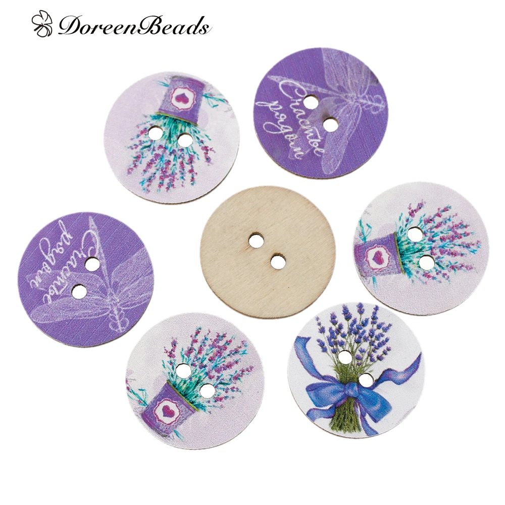 

DoreenBeads Wood Sewing Button Scrapbooking Round At Random 2 Holes Lavender Pattern 24.0mm(1")Dia,5 PCs 2017 new