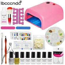 Ibcccndc Nail Art Set 36W UV Lamp 6 Color 7ml Soak off Nail Gel Base Top Coat Polish Remover Manicure Tools False Nail Tips Kit