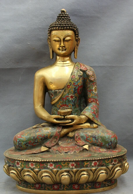 

007819 19" Tibet Cloisonne Bronze Gilt Shakyamuni Joss Sakyamuni Buddha Bowl Statue