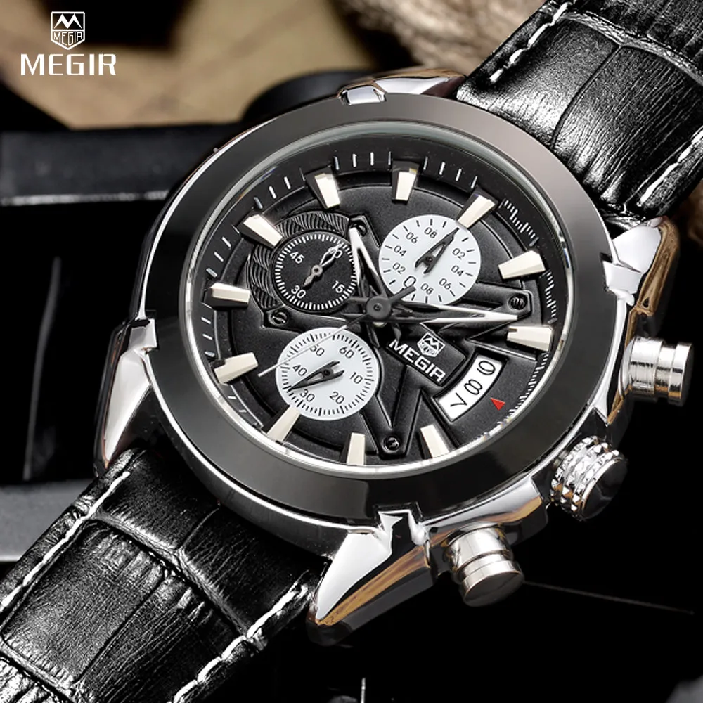 Prix pour Relogio Masculino MEGIR Chronographe Montres Hommes Véritable Cuir De Luxe Hommes Marque Militaire Montres reloj/ML2020 Prix pour Relogio Masculino MEGIR Chronographe Montres Hommes Véritable Cuir De Luxe Hommes Marque Militaire Montres reloj/ML2020