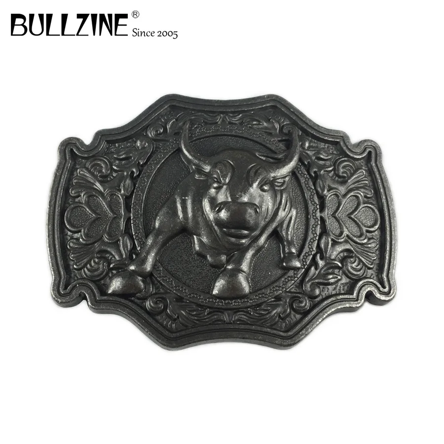 The Bullzine горячая Распродажа western bull ox мужской ремень с пряжкой 3 цвета FP-03707 подходит для 4 см Ширина ремня - Цвет: antique silver