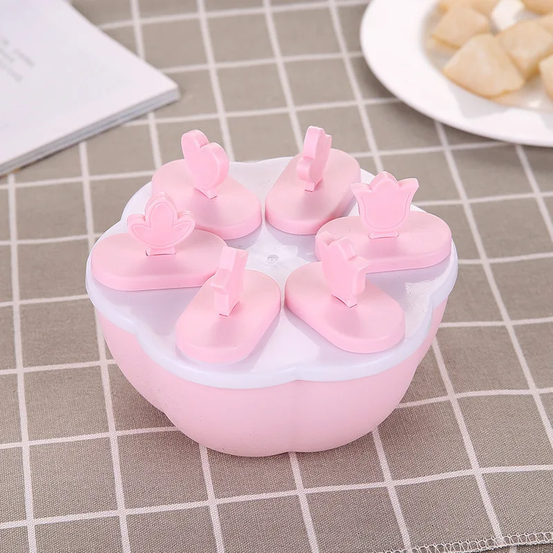 

New Cute candy 6 Holes DIY Flower Ice Cream Maker Mould For Baby Summer Ice cream Cube Mold tools Plastic Model Covered Ice Box