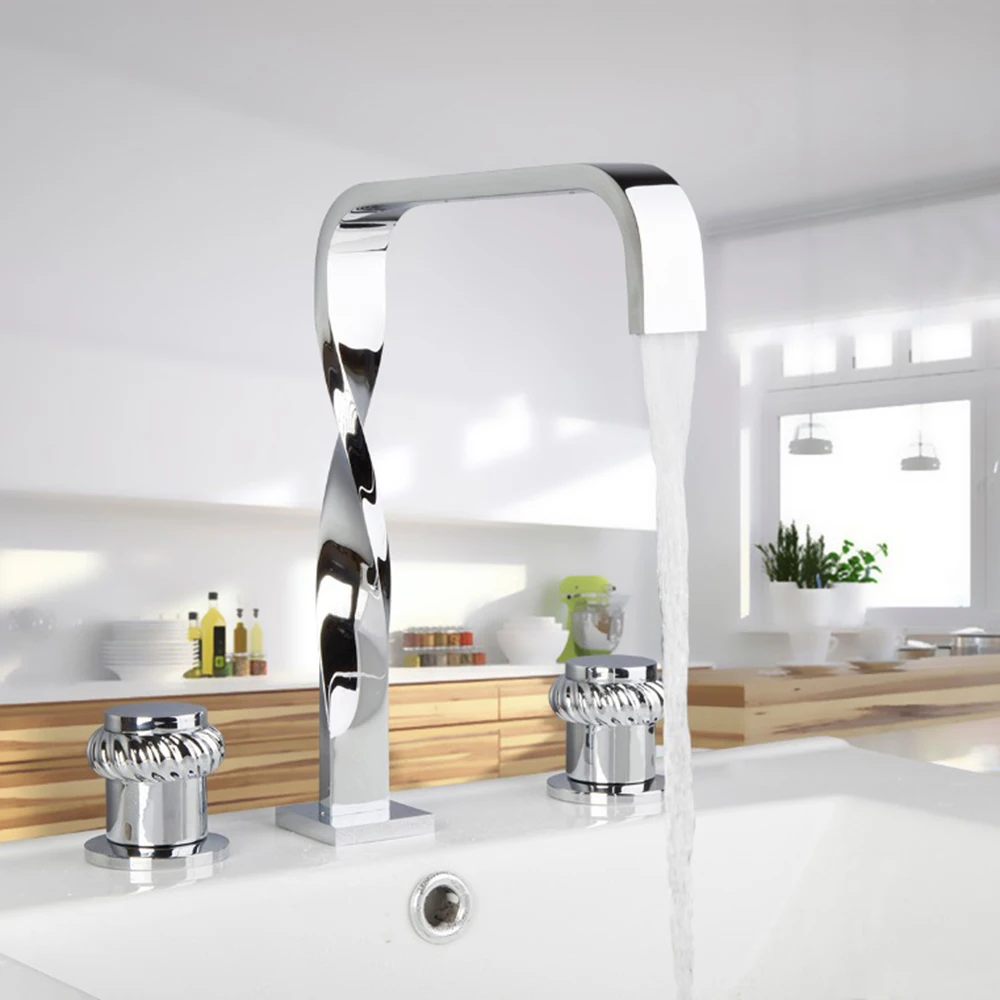 

Torayvino Sumptuous Superior Quality Basin Faucet Polished Dual Handle Deck Mounted Ceramic Hot Cold Water Mixer Basin Faucet