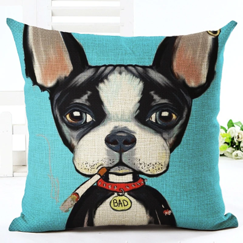 

Square Cotton Linen colour Bull Terrier Painted Bull dog 3D cheap Cushion Cover For Home decor Sofa Pillow Cover cojines