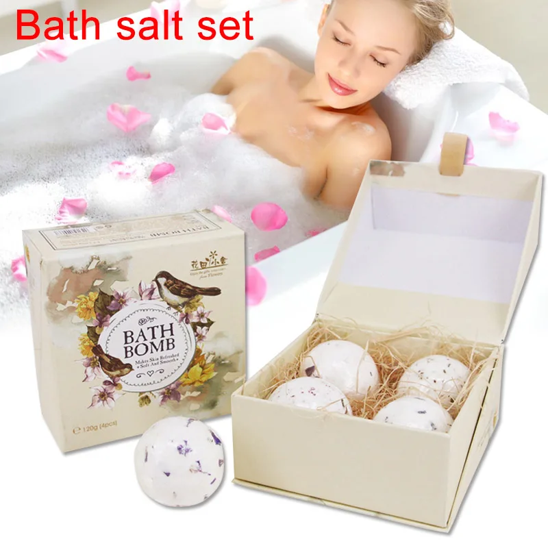

High Quality 4pcs Bath Salt Bombs Ball Soap Whitening Moisture Spa Relaxation Valentine's Day Gift
