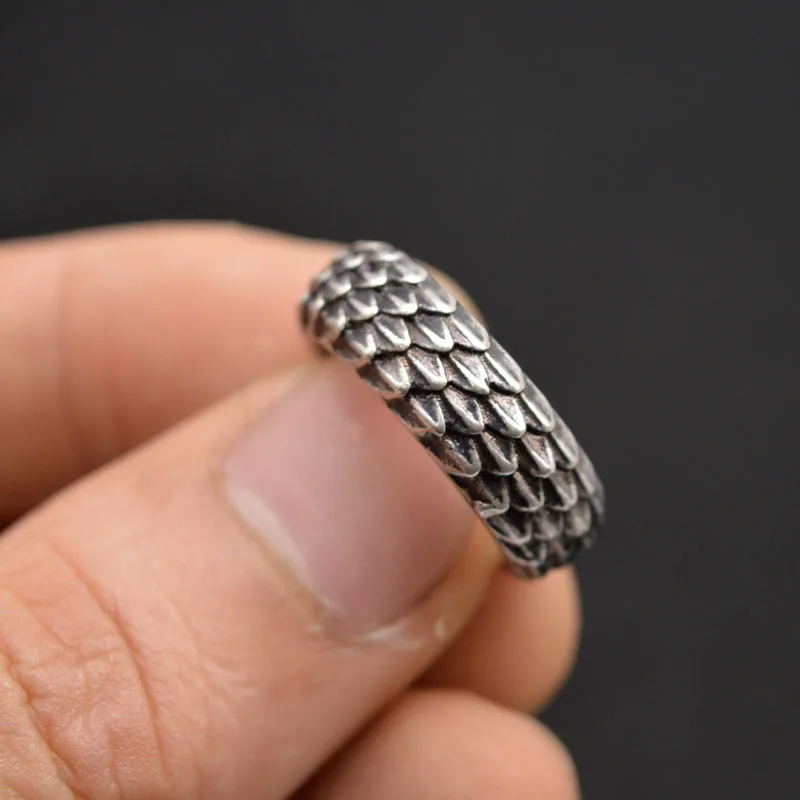 1pcs Viking Dragon Rings Jewelry Feather Ring Unique Dragonscale Rings For Women Men Size 8 Antique Silver RG96