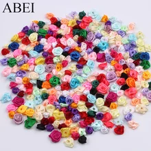 Fita de cetim pequena para rosas, mini flor de rosa artesanal de cores mistas de 15mm, acessórios de decoração de roupas para casamento, álbum de recortes, 300 peças