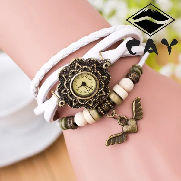 high quality ladies bracelet vintage weaved wrist font b watch b font of flyed heart charm