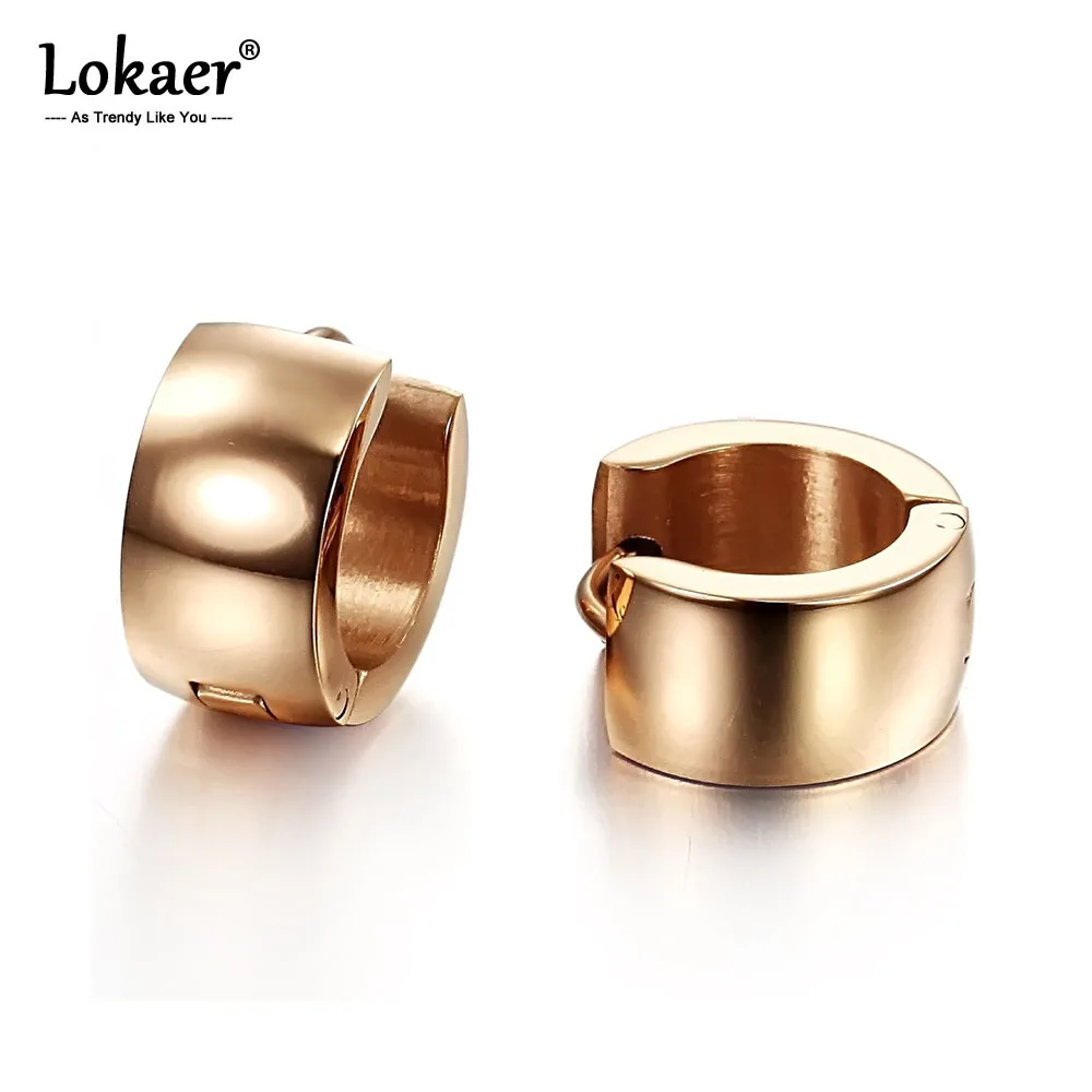 

Lokaer 7mm Width Glossy Stainless Steel Hoop Earrings Jewelry For Women Girls Rose Gold Anniversary Earrings Pendientes OGE251