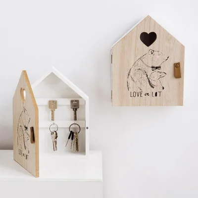 Креативная деревянная коробка для ключей с рисунком медведя, настенная подвесная стойка для хранения, настенная декоративная коробка для хранения ключей, магазин, крыльцо, дверь, Декор, ключница