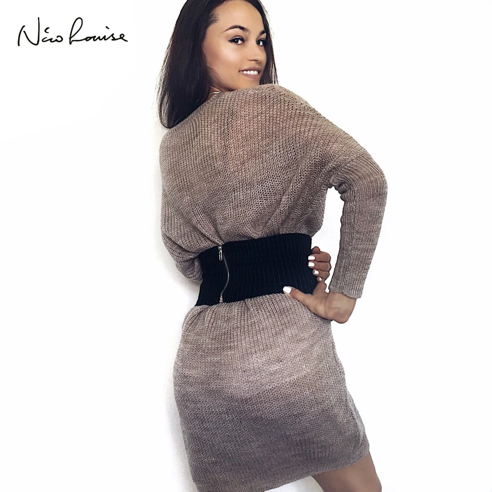 2018 Autumn Winter Women Sweater Dress Female Bat Sleeve Oversize Pullovers Knitting For Girls Loose Wool Knitwear Pull Femme