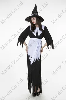 

Adult Women White Black Witch Lady Fancy Dress Halloween Cosplay Costume Outfit