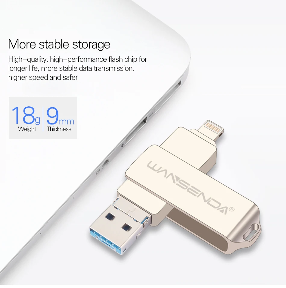 WANSENDA USB флеш-накопитель 128 Гб OTG флеш-накопитель для iPhone/Android/PC 3 в 1 микро USB накопитель 3,0 16 ГБ 32 ГБ 64 ГБ флеш-накопитель