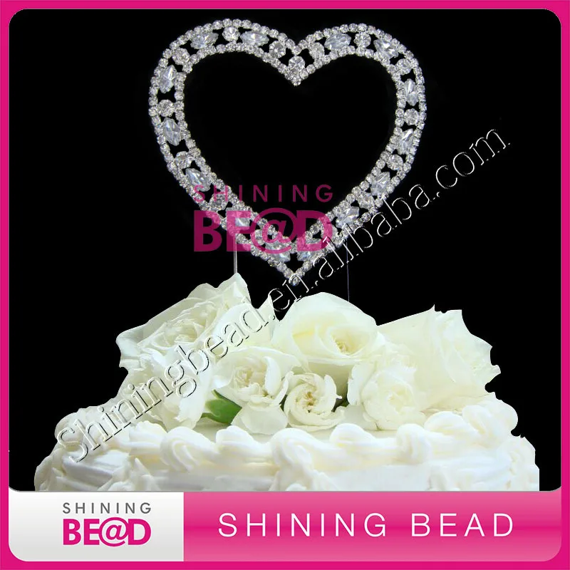 Любовь Сердце Форма Свадебный Серебряный горный хрусталь торт Топпер,, хрустальное сердце свадьба любовь сообщение торт Топпер
