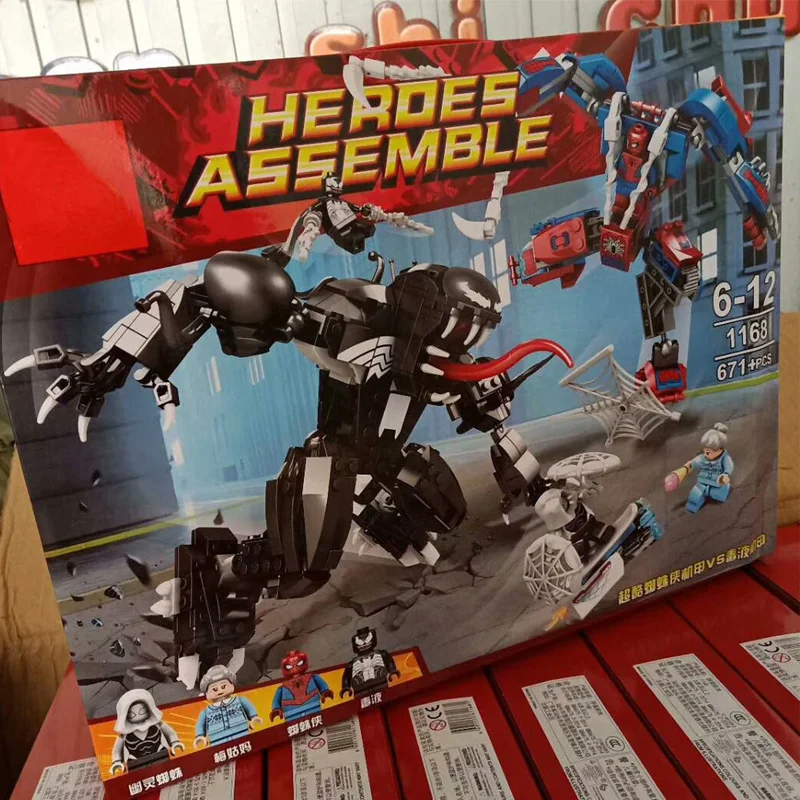 

2018 Marvel Super Heros Blocks Set 671pcs Spiderman Venom Mech Building Bricks Toy for Children Compatible LegoINGly 76115