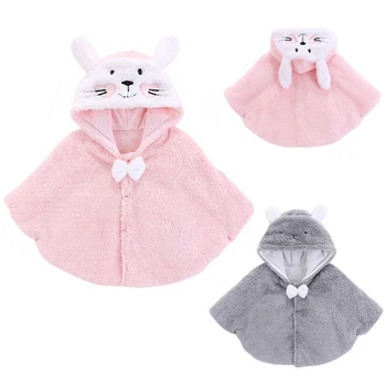 

Baby Girls Winter Hooded Cloak Coat Kids Cotton Fleece Warm Cape Poncho Outfit Cute Cartoon Rabbit Plush Cute Outwear Jacket