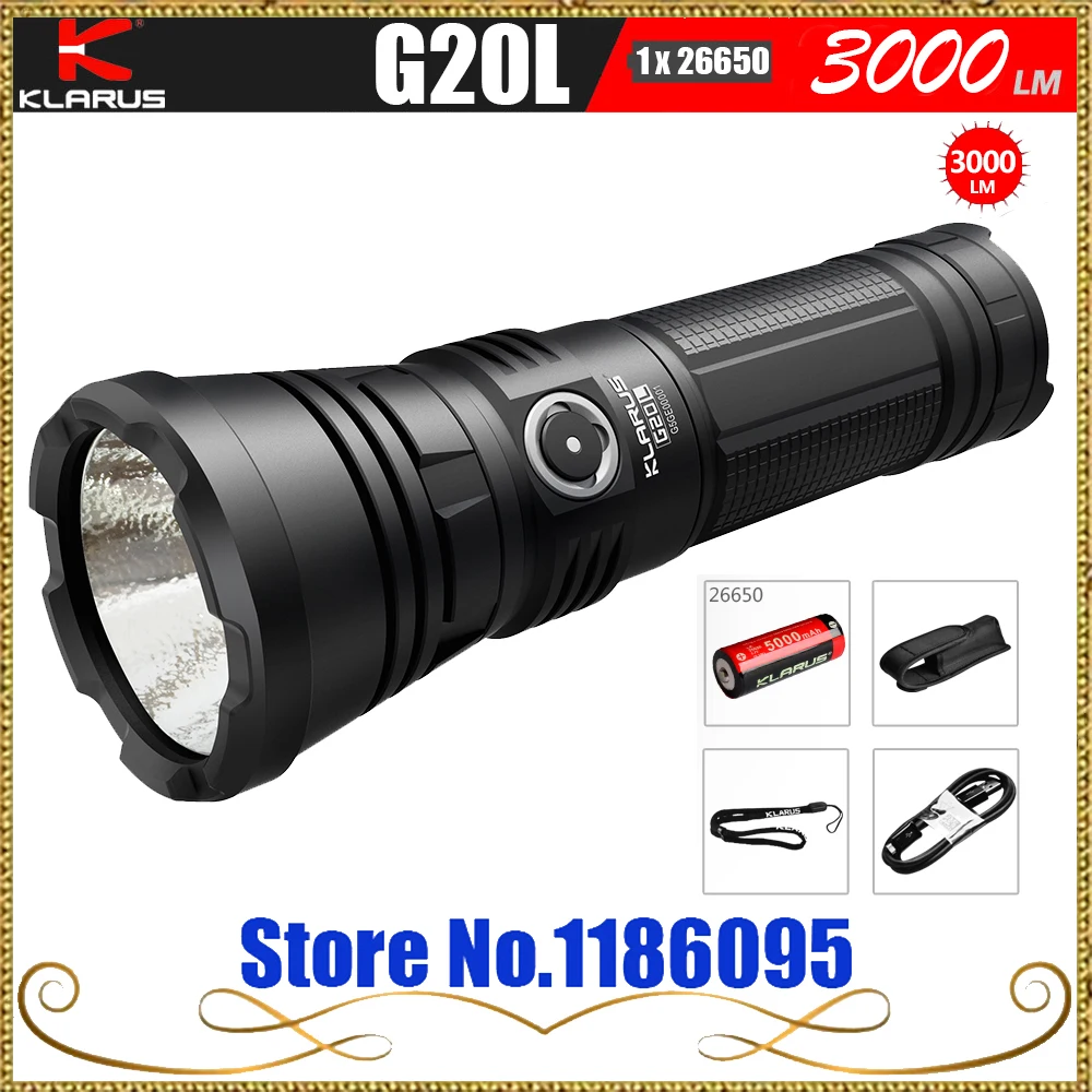 

KLARUS G20L CREE Next Gen. XHP70.2 P2 LED max. Rechargeable Flashlight 3000 lumens beam distance 300 meters tactical led torch