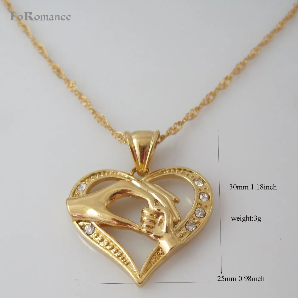 

order 10$ GET TRACKING - NEW YELLOW GOLD GP 18" NECKLACE & CZ STONE BIG HAND HOLDING SMALL HEART CHOKER PENDANT HANGS 1.18 inch
