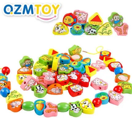 

26pcs/SET Wooden Animal Fruit Block stringing beaded Toys For Children Learning & Education Colorful Products Kids Toy