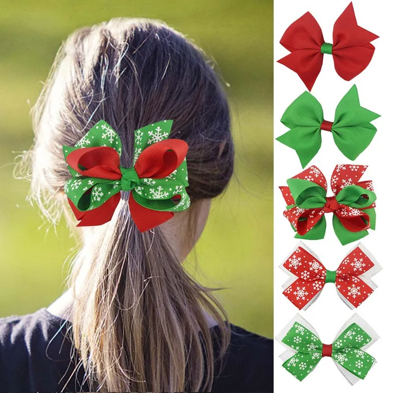 

1Pcs Cute Baby Girl Christmas Hair Bow With Alligator Clip Christmas Ornaments Bowknot Hairpin Kids Snow Santa Hair Accessories