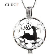 CLUCI Silver Jewelry Deer Necklace pendant Elk, Christmas charms, running sika deer cages 3pcs
