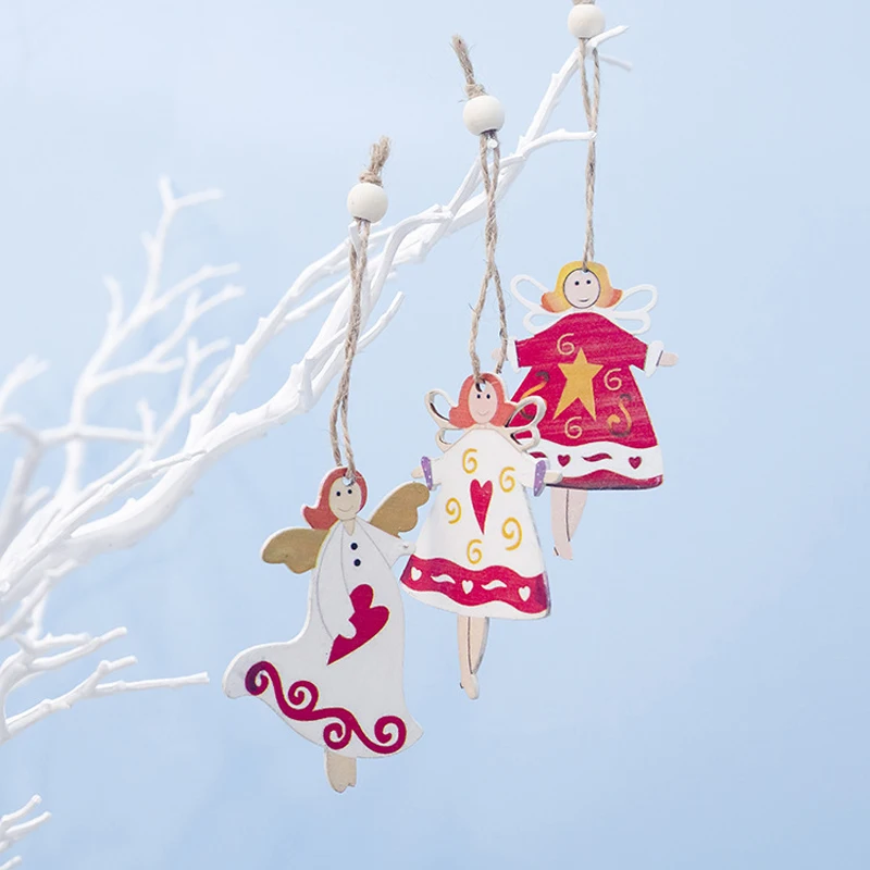 

2PCS/Lot New Christmas Angel Wooden Pendants Xmas Tree Decoration Christmas Ornaments Kids Gift Party Decorations