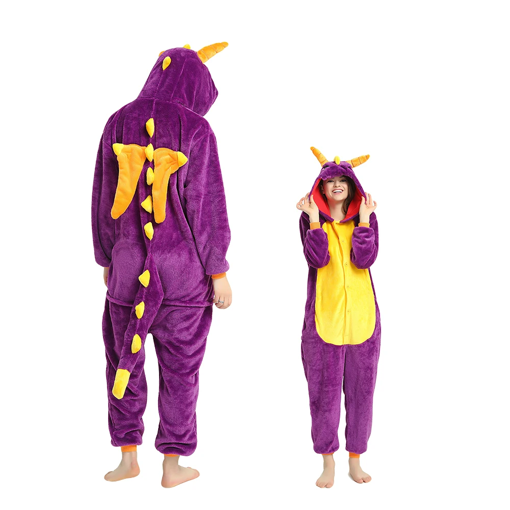 Adult Men Women Pajamas Purple Dragon Fleece Pajamas Cosplay Onesie