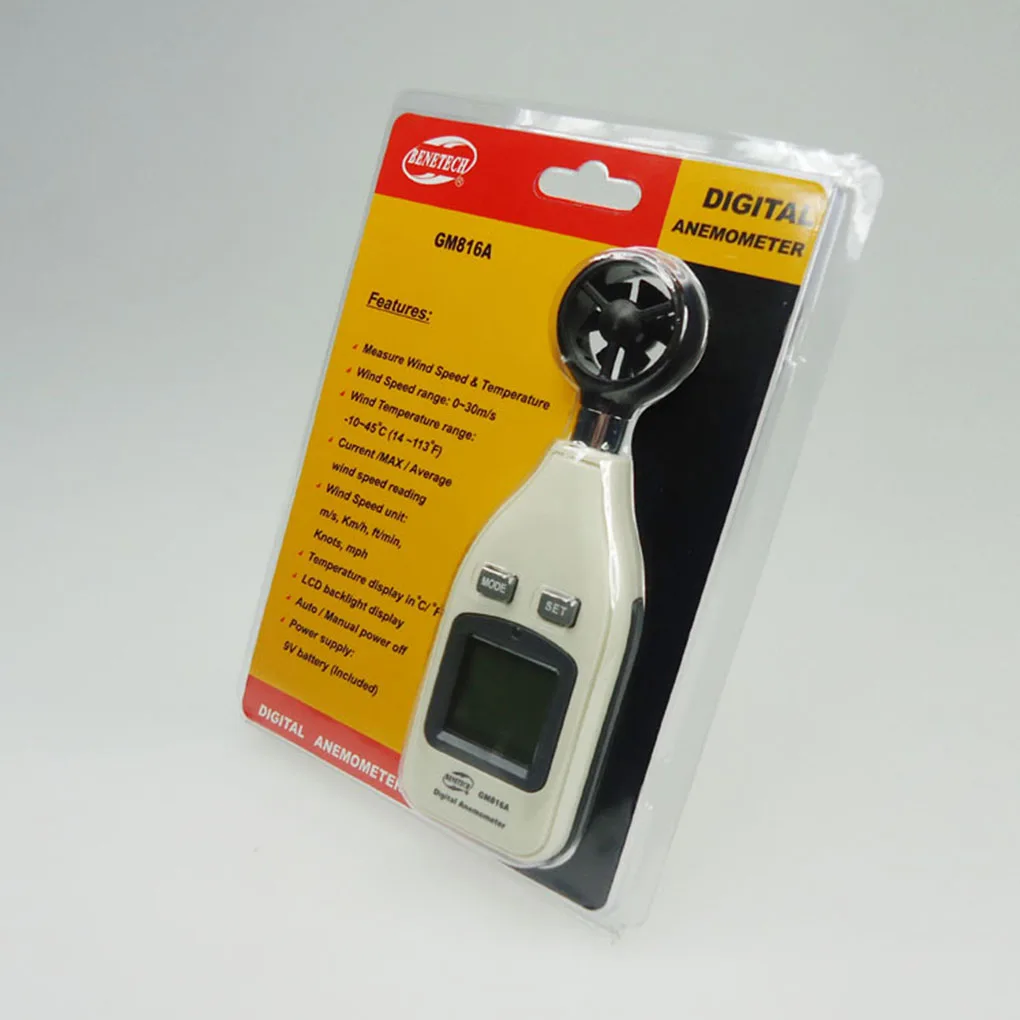 

GM816A 0-30m/s High Precision Digital Anemometer Portable Display LCD Wind Speed Air Temperature Thermometer Meter