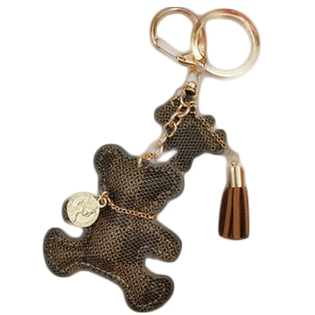 

zheFanku Bear Fringed Leather Tassel Pendant Keychain Cute Cartoon Animal Keyring Bear Gift Accessory Keychain