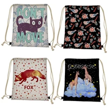 Nopersonality Cute 3d Animal Cat Print Drawstring Bag for Women Portable Kids String Backpack Custom Travel Storage Package Bags