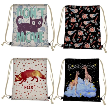 

Nopersonality Cute 3d Animal Cat Print Drawstring Bag for Women Portable Kids String Backpack Custom Travel Storage Package Bags