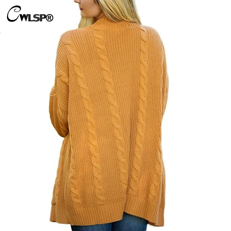CWLSP 2018 Autumn Winter Long Sleeve Loose Sweater Womens Knitted Cardigan Sweater For Women Top Female Coat Plus Size QZ2964