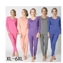Женское осеннее зимнее цветное хлопковое длинное нижнее бельё из чистого хлопка с v-образным вырезом, комплекты размера плюс xl-5xl 6xl