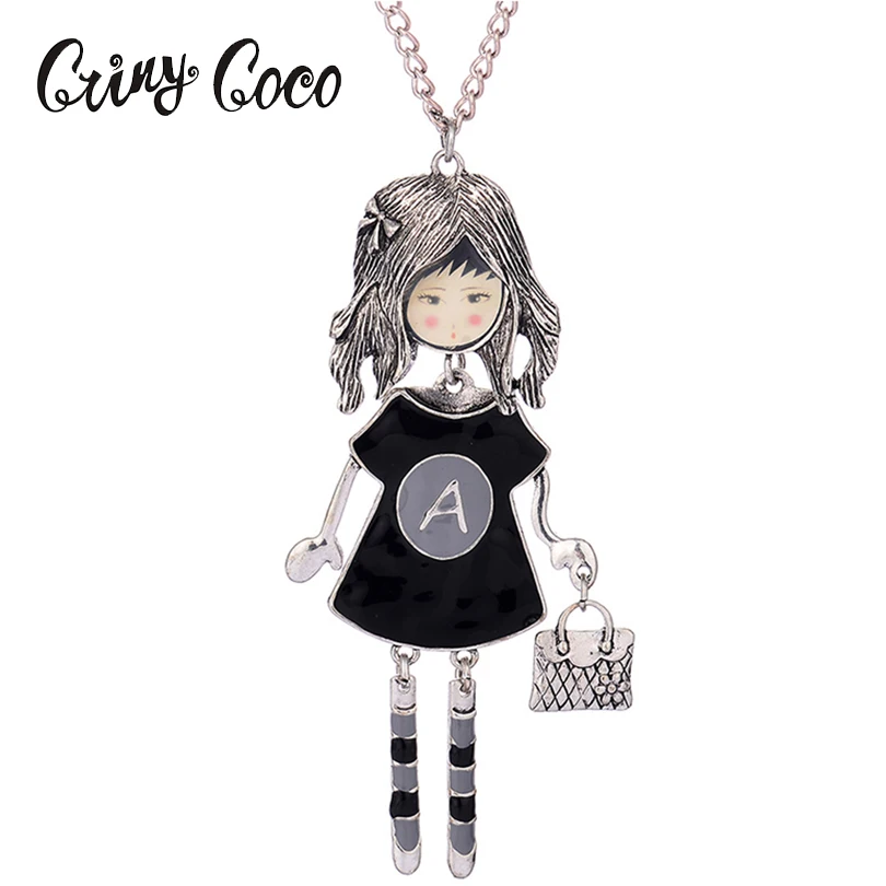 

Vintage Doll Necklace Long Chain Alloy Girl Wear A Dress Trendy Pendant Jewelry For Women Girl Statement Charm Accessories