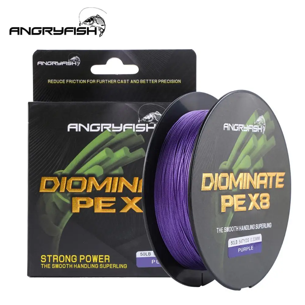 

ANGRYFISH Diominate PE X8 Fishing Line 500M/547YDS 8 Strands Braided Fishing Line Multifilament Line Purple
