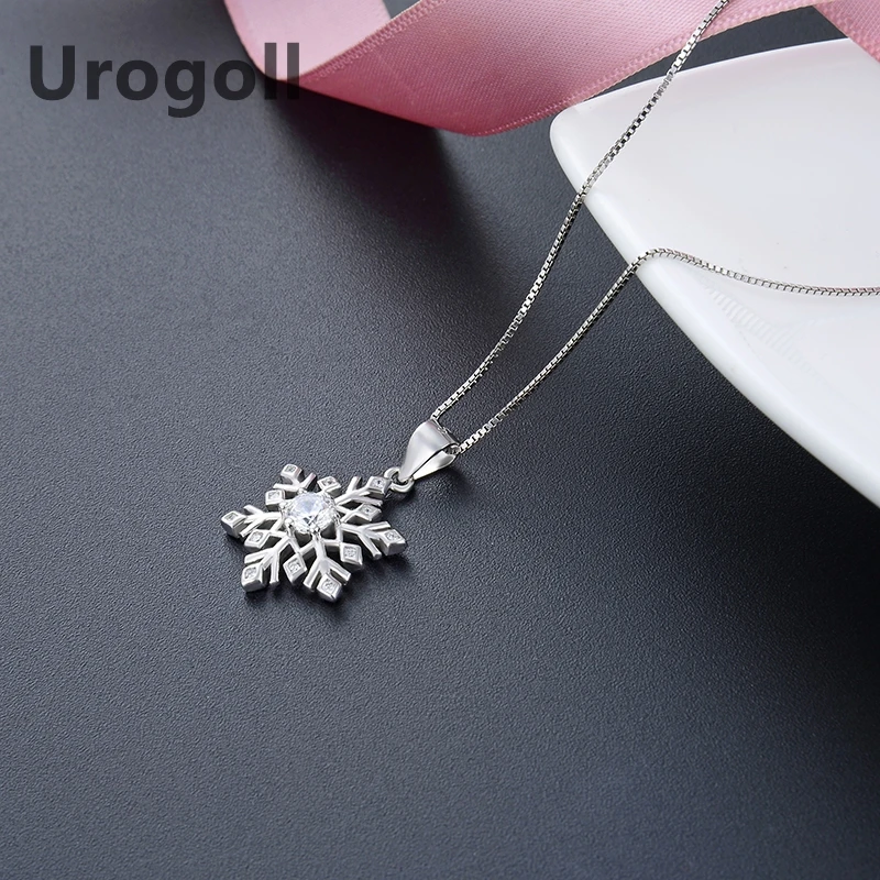 Fashion Real 925 Sterling Silver Necklaces For Women Christmas Snowflake Pendant Necklaces Chain For Women Girl Jewelry