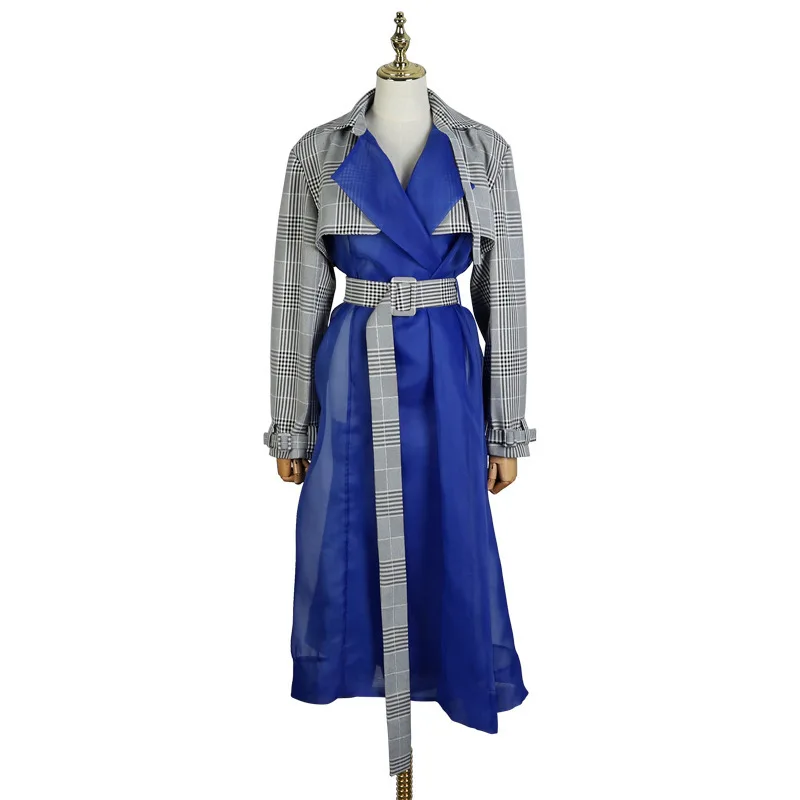 [LIVIVIO] уличная клетчатое длинное пальто для женщин ветровка одежда корейская органза Dusters Весенняя модная одежда