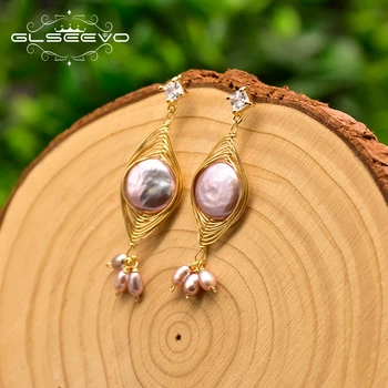 

GLSEEVO Natural Fresh Water White Pearl Drop Earring For Women Luxury Jewelry Original Fine Jewellery Accesorios Mujer GE0822