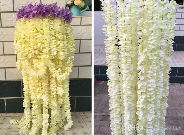 

2M long White Artificial Orchid Wisteria Vine Silk Wreaths For Wedding Backdrop Decoration Shooting Props 250pcs/lot