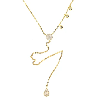 

2017 sparking round tear drop charm cz drip charm AAA cubic zirconia gold fill women long chain Y lariat sexy necklace