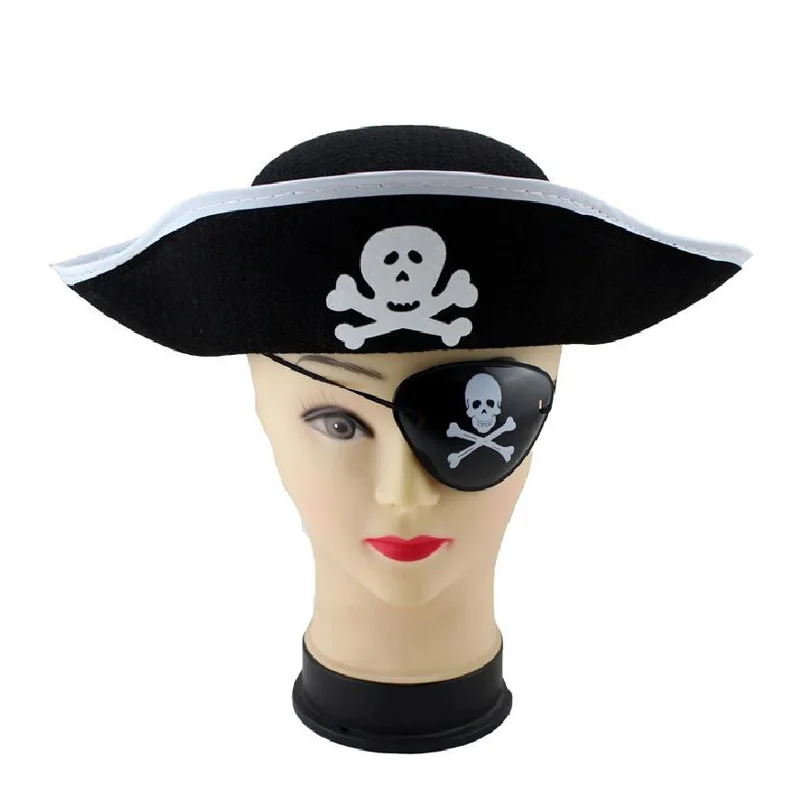 Pirate Cap Skull Print Pirate Captain Costume Cap Halloween Masquerade Party Cosplay Hat Prop