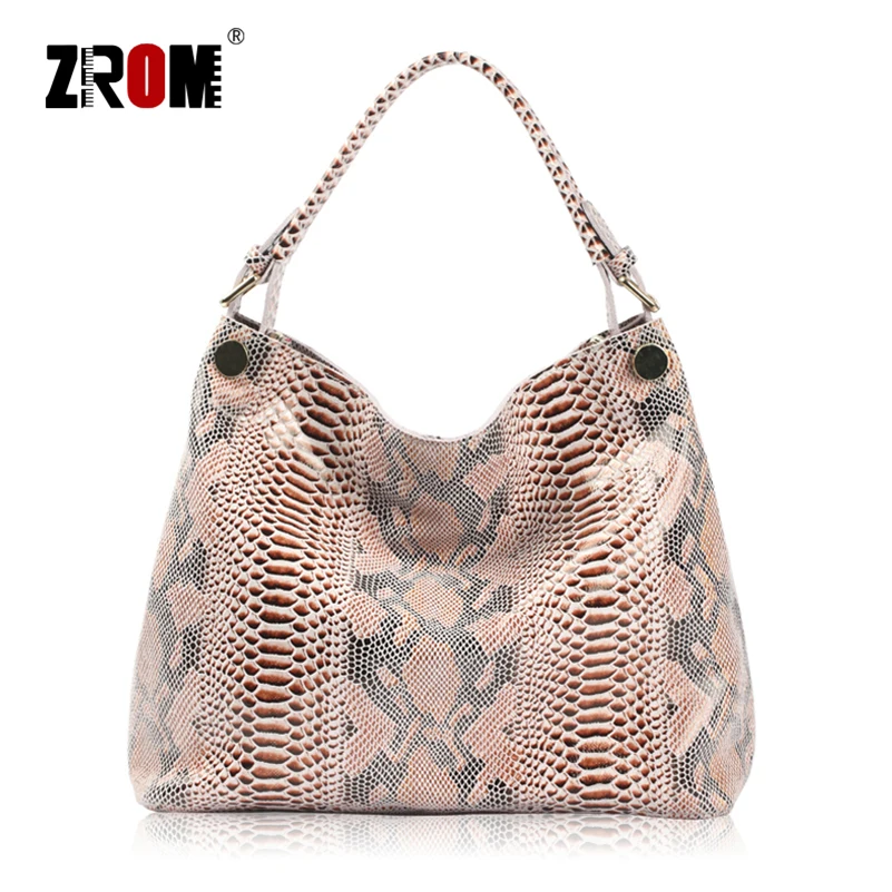 

ZROM Brand Genuine Leather Bag Women Fashion Serpentine prints Leather Handbags Female Large Shoulder Bags Hobos Tote Bag