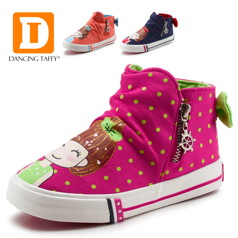 القوس الأميرة الفتيات أحذية العلامة التجارية لطيف قماش المطاط البريدي عالية أطفال أحذية عارضة طباعة الأطفال رياضية الخريف فتاة حذاء رياضة